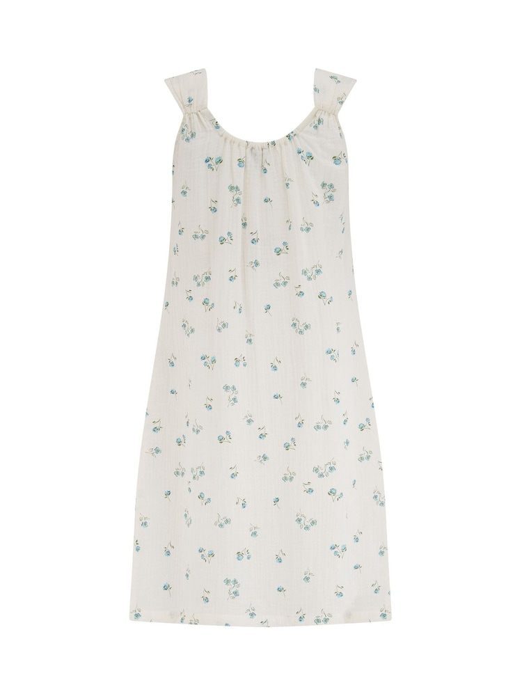 Pour Moi White/Blue Woven Double Cloth Square Neck Chemise - Image 4 of 4