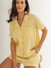 Pour Moi Lemon Woven Double Cloth Revere Collar Shirt and Short Pyjamas Set - Image 3 of 4