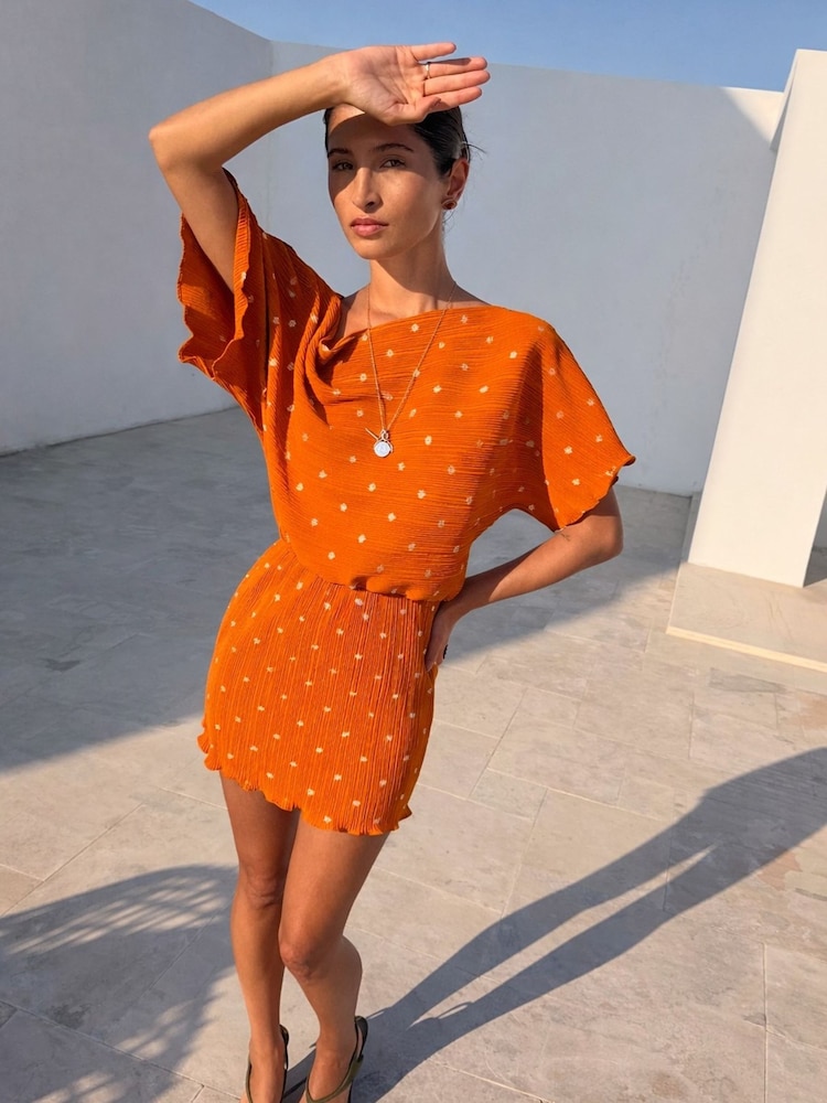 Never Fully Dressed Orange Mini Plisse Tilly Dress - Image 2 of 3