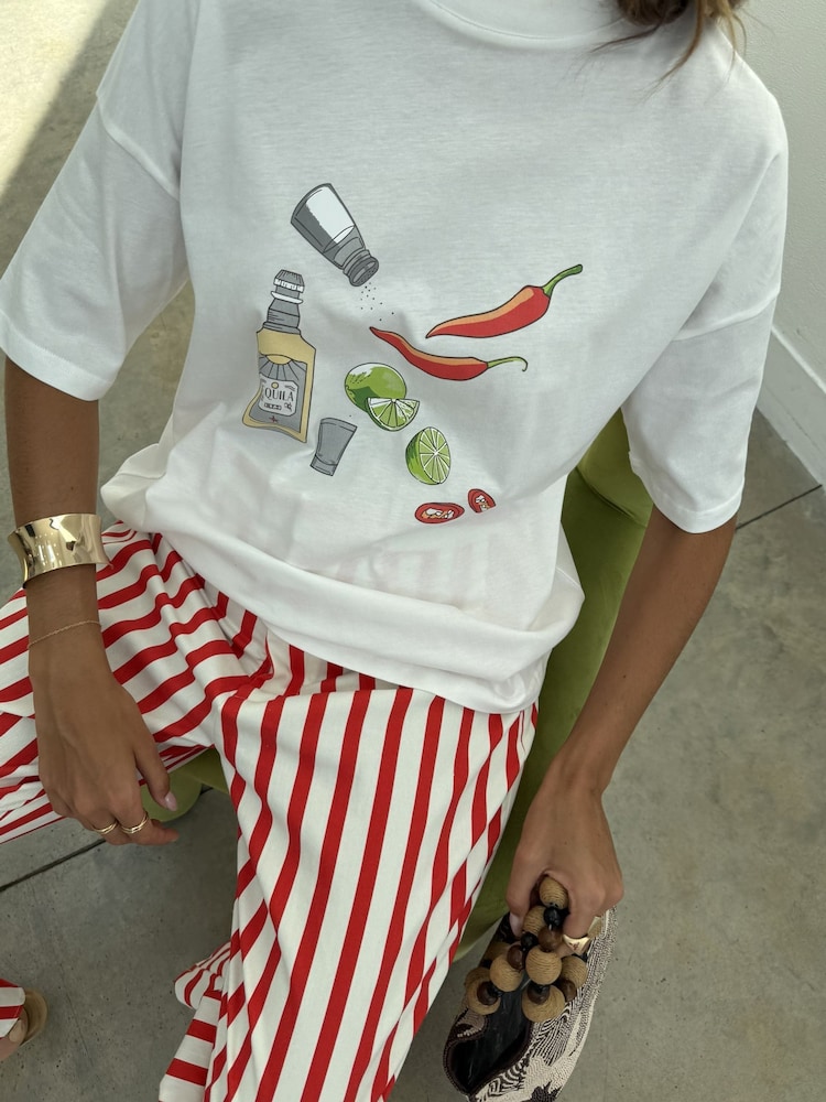 Never Fully Dressed White Spicy Marg Ingredients T-Shirt - Image 1 of 6 Never Fully Dressed White Spicy Marg Ingredients T-Shirt - Image 1 of 6