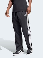 adidas Black Essentials 3-Stripes Stanford Lite Woven Tapered Open Hem Joggers - Image 1 of 6