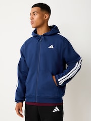 Blå - adidas Essentials 3-Stripes Fleece Full-Zip Hoodie - Bild 1 av 4