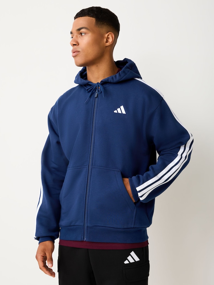 Blå - adidas Essentials 3-Stripes Fleece Full-Zip Hoodie - Bild 1 av 4