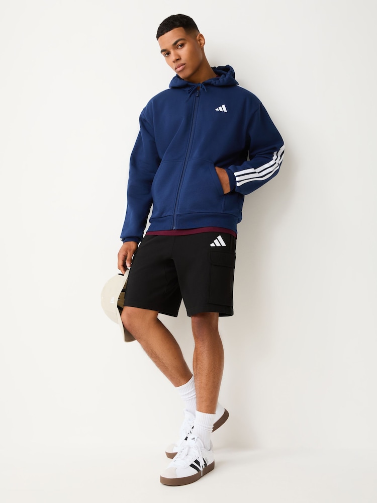 Blå - adidas Essentials 3-Stripes Fleece Full-Zip Hoodie - Bild 2 av 4