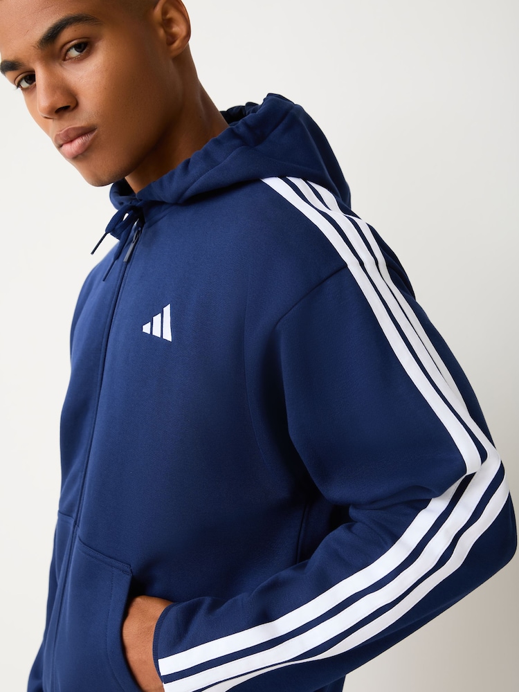 Blå - adidas Essentials 3-Stripes Fleece Full-Zip Hoodie - Bild 4 av 4