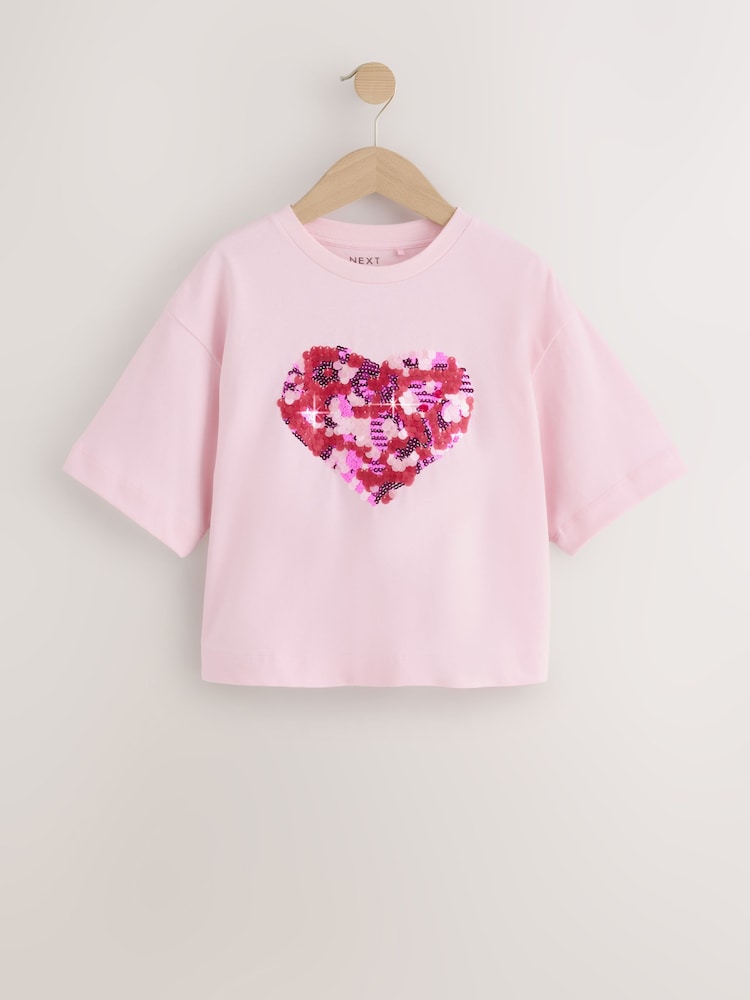 Pink Animal Sequin Heart T-Shirt (3-16yrs) - Image 1 of 4 Pink Animal Sequin Heart T-Shirt (3-16yrs) - Image 1 of 4
