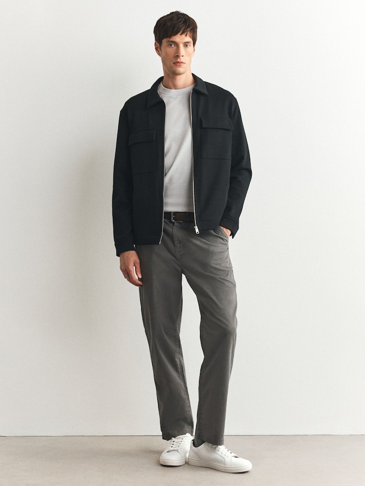 Light Grey Straight Fit Printed Belted Soft Touch Chino Trousers - Image 1 of 10