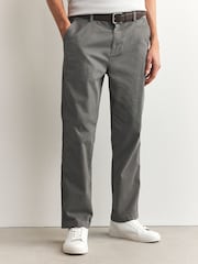 Light Grey Straight Fit Printed Belted Soft Touch Chino Trousers - Image 3 of 10