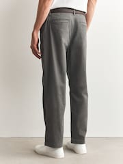 Light Grey Straight Fit Printed Belted Soft Touch Chino Trousers - Image 4 of 10