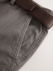 Light Grey Straight Fit Printed Belted Soft Touch Chino Trousers - Image 8 of 10