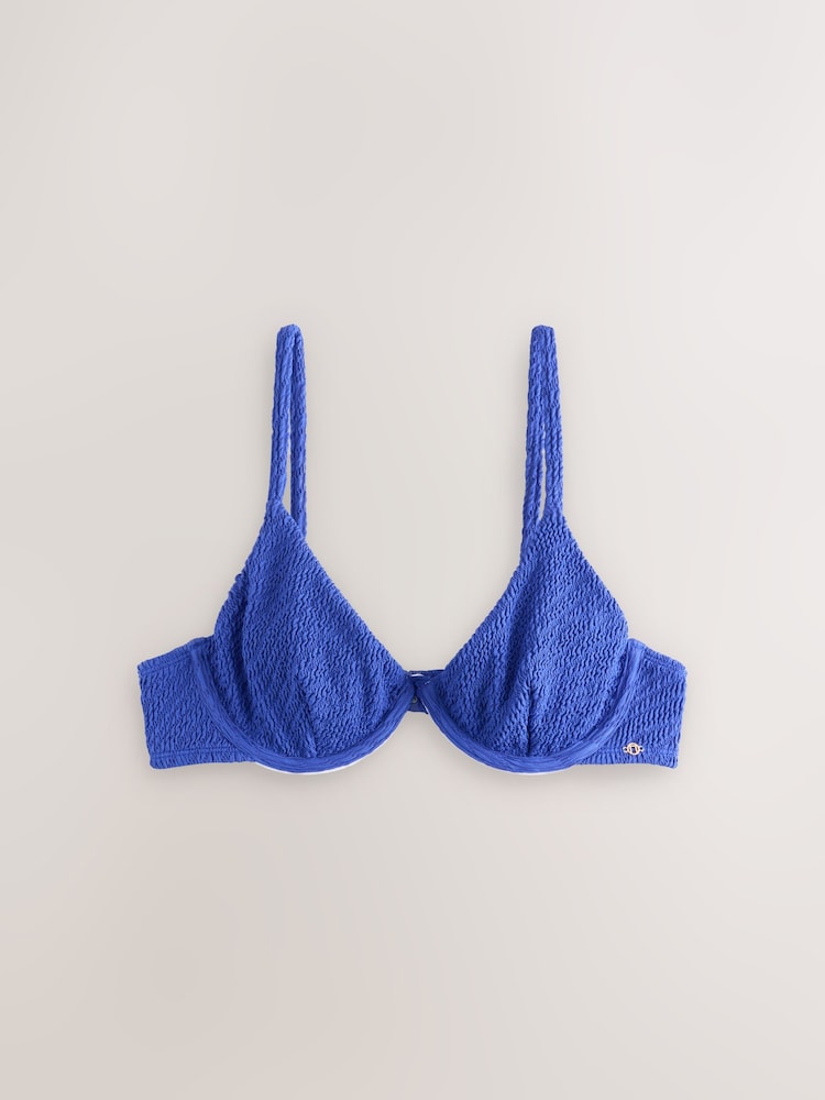 Cobalt Blue Crinkle Non Padded Underwired Bikini Top - Image 1 of 3 Cobalt Blue Crinkle Non Padded Underwired Bikini Top - Image 1 of 3