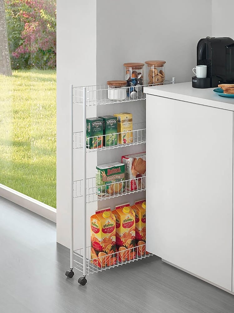 metaltex White Fino Extra Slim 4 Tier Storage Rolling Cart - Image 1 of 5 metaltex White Fino Extra Slim 4 Tier Storage Rolling Cart - Image 1 of 5