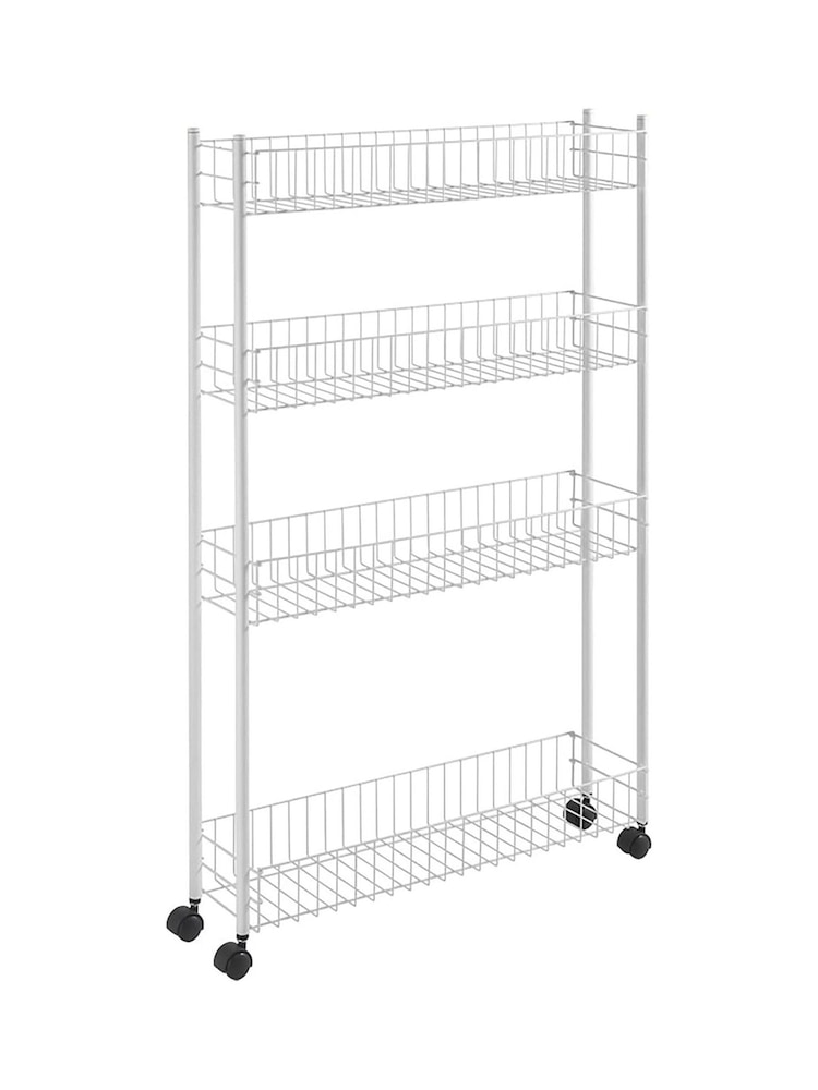 metaltex White Fino Extra Slim 4 Tier Storage Rolling Cart - Image 2 of 5 metaltex White Fino Extra Slim 4 Tier Storage Rolling Cart - Image 2 of 5