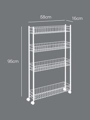 metaltex White Fino Extra Slim 4 Tier Storage Rolling Cart - Image 4 of 5