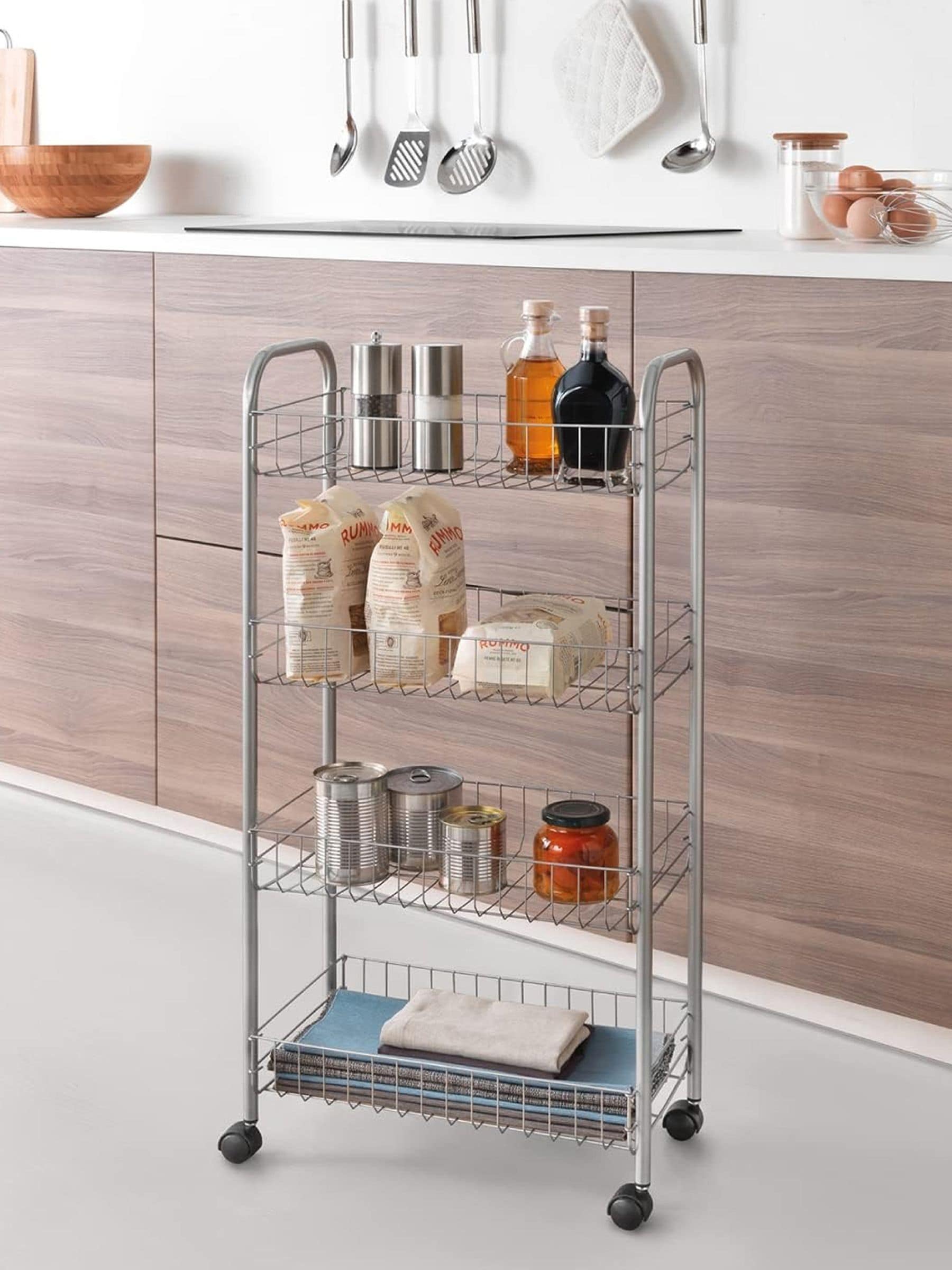 Metaltex Ascona 4 Tier Rolling Cart - Silver - Image 4