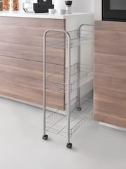 metaltex Silver Slim Deluxe 3 Tier Storage Rolling Cart - Image 2 of 4