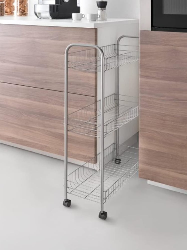 metaltex Silver Slim Deluxe 3 Tier Storage Rolling Cart - Image 2 of 4