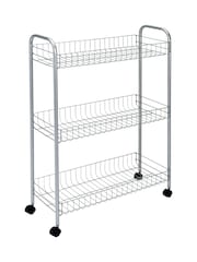 metaltex Silver Slim Deluxe 3 Tier Storage Rolling Cart - Image 3 of 4