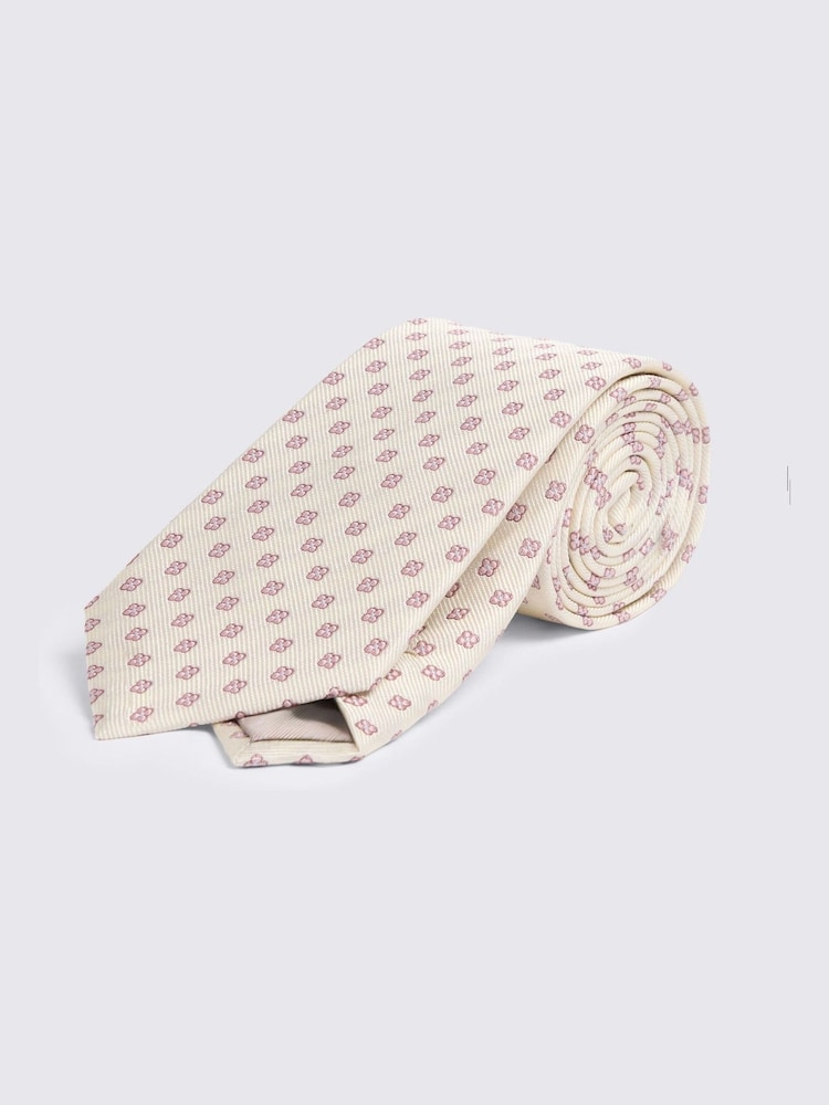 MOSS Natural Silk Ditsy Medallion Tie - Image 1 of 2