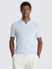 MOSS Blue Linen Blend Skipper Polo Shirt - Image 1 of 3