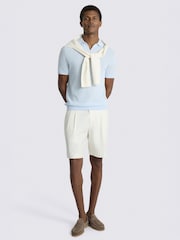 MOSS Blue Linen Blend Skipper Polo Shirt - Image 2 of 3