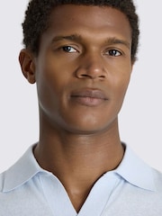 MOSS Blue Linen Blend Skipper Polo Shirt - Image 3 of 3