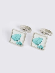 MOSS Blue Poppy Print Cufflinks - Image 1 of 2
