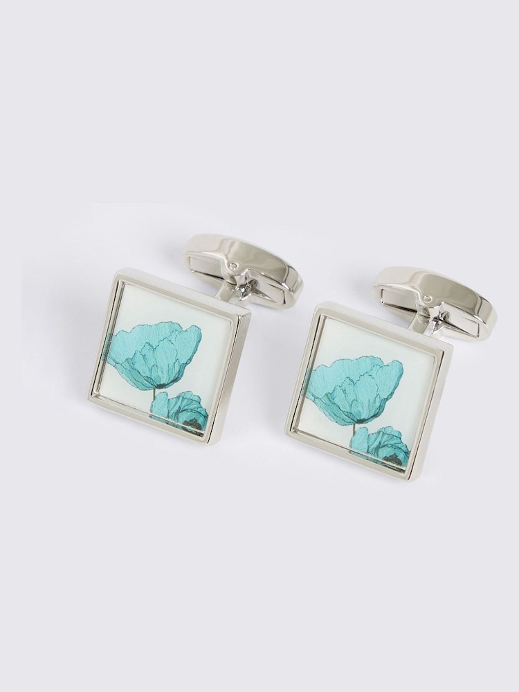 MOSS Blue Poppy Print Cufflinks - Image 1 of 2