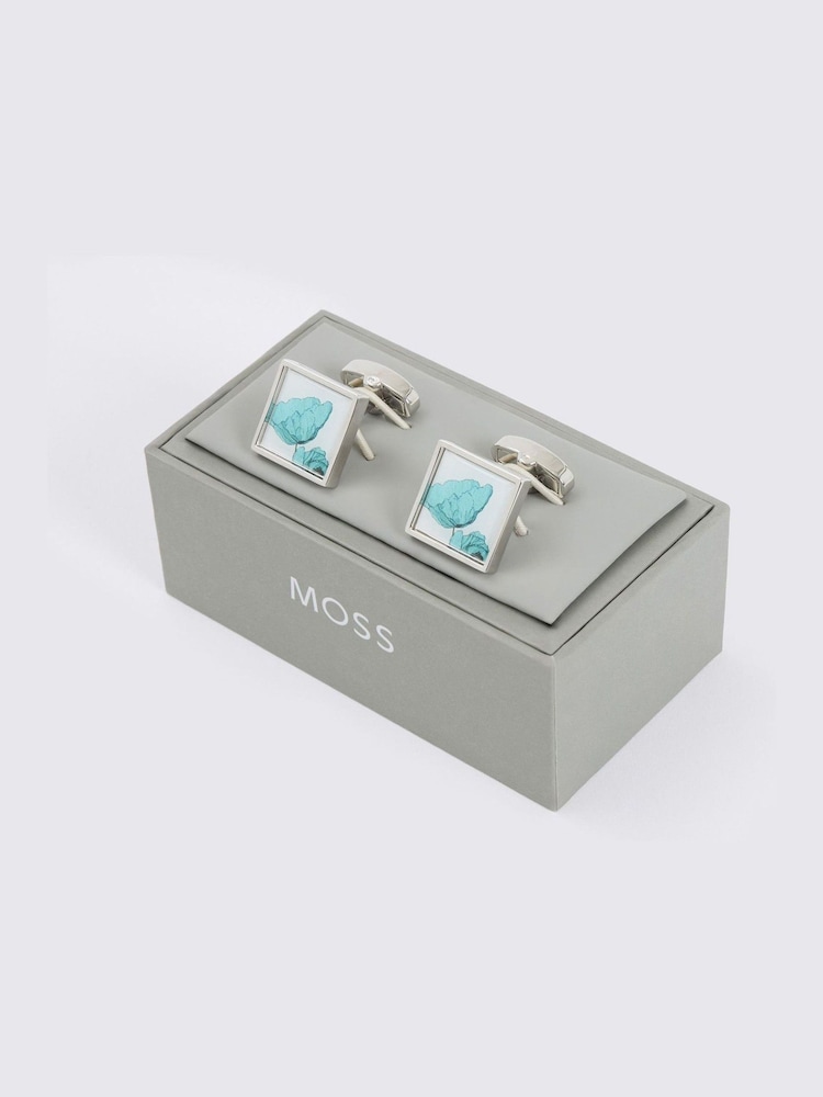 MOSS Blue Poppy Print Cufflinks - Image 2 of 2