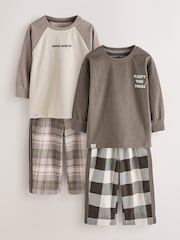 Brown/Cream Check Woven Bottom Pyjamas Set 2 Pack (9mths-12yrs) - Image 1 of 7