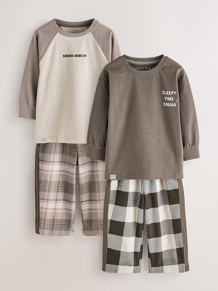 Brown/Cream Check Woven Bottom Pyjamas Set 2 Pack (9mths-12yrs) - Image 1 of 7 Brown/Cream Check Woven Bottom Pyjamas Set 2 Pack (9mths-12yrs) - Image 1 of 7