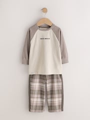 Brown/Cream Check Woven Bottom Pyjamas Set 2 Pack (9mths-12yrs) - Image 2 of 7