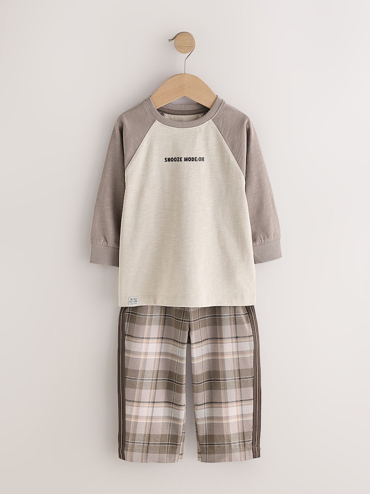 Brown/Cream Check Woven Bottom Pyjamas Set 2 Pack (9mths-12yrs) - Image 2 of 7 Brown/Cream Check Woven Bottom Pyjamas Set 2 Pack (9mths-12yrs) - Image 2 of 7