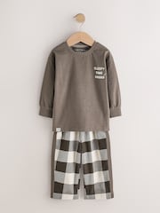 Brown/Cream Check Woven Bottom Pyjamas Set 2 Pack (9mths-12yrs) - Image 3 of 7