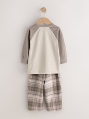 Brown/Cream Check Woven Bottom Pyjamas Set 2 Pack (9mths-12yrs) - Image 4 of 7
