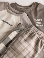 Brown/Cream Check Woven Bottom Pyjamas Set 2 Pack (9mths-12yrs) - Image 5 of 7