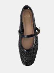 Novo Black Wide Fit Faye Woven Mary Jane Flat Shoes - Image 6 of 6