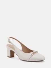 Novo Cream Wide Fit Heidi Chain Trim Block Heel Slingbacks - Image 3 of 6