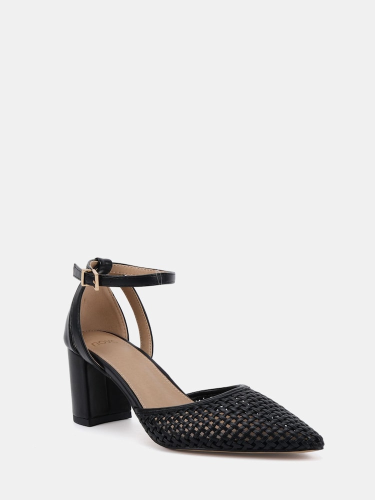 Novo Black Imelda Weave Two Part Block Heel Court Shoes - Image 2 of 5