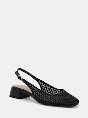 Novo Black Wide Fit Freida Woven Mesh Slingback Low Heel Shoes - Image 3 of 6