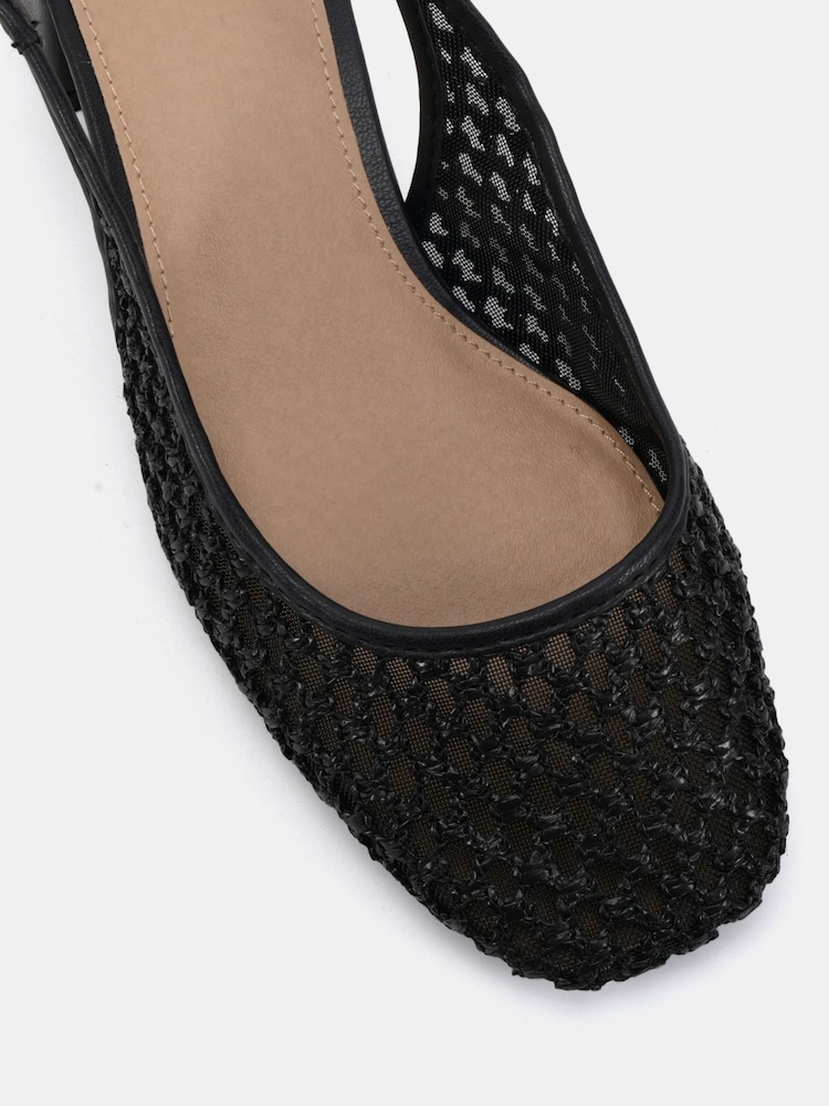 Novo Black Wide Fit Freida Woven Mesh Slingback Low Heel Shoes - Image 6 of 6
