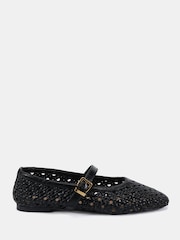 Novo Black Standard Fit Faye Woven Mary Jane Flat Shoes - Image 2 of 6