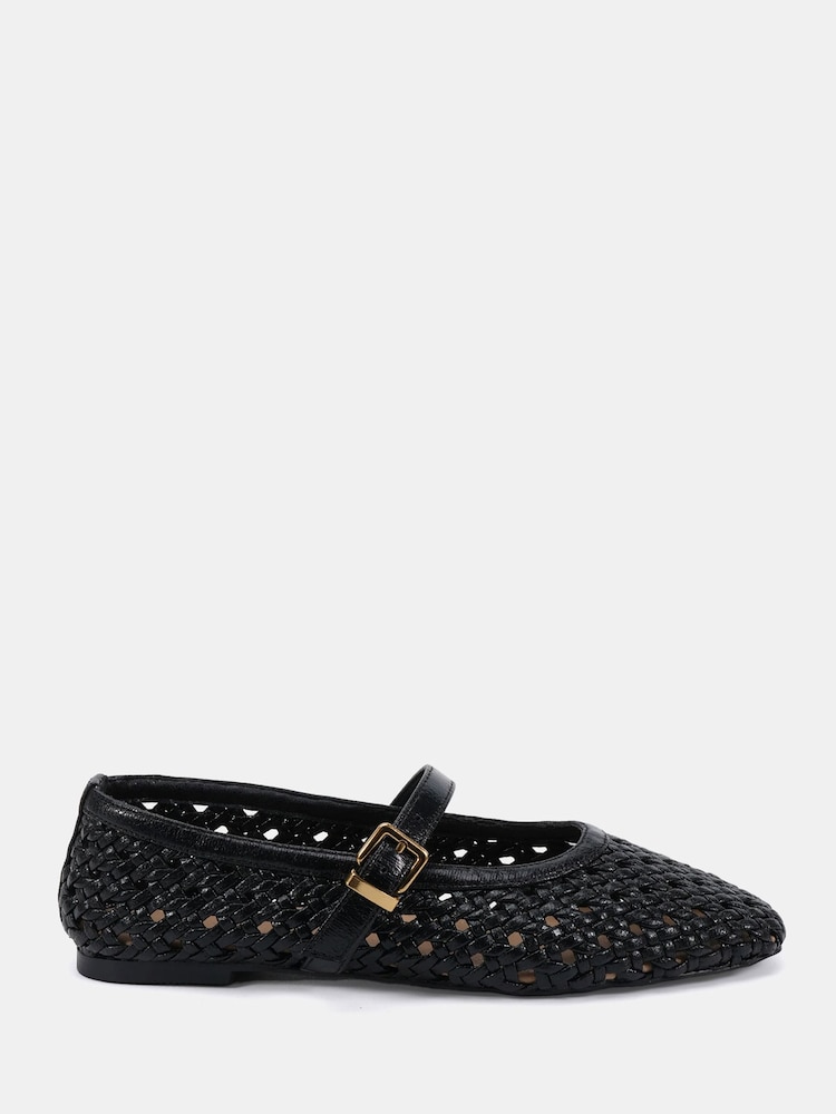 Novo Black Standard Fit Faye Woven Mary Jane Flat Shoes - Image 2 of 6