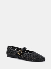 Novo Black Standard Fit Faye Woven Mary Jane Flat Shoes - Image 3 of 6