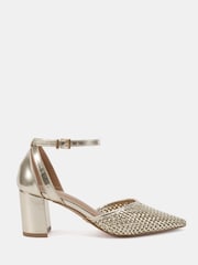 Novo Gold Wide Fit Imelda Weave Two Part Block Heel Court Shoes - Image 2 of 6