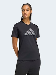 adidas Black Animal Print T-Shirt - Image 1 of 6