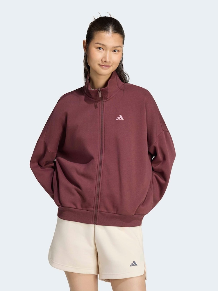 adidas Maroon Red 3-Stripes Studio 1/4 Zip Sweatshirt - Image 1 of 6 adidas Maroon Red 3-Stripes Studio 1/4 Zip Sweatshirt - Image 1 of 6