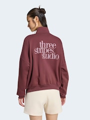adidas Maroon Red 3-Stripes Studio 1/4 Zip Sweatshirt - Image 2 of 6