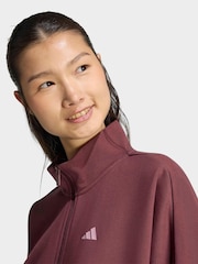 adidas Maroon Red 3-Stripes Studio 1/4 Zip Sweatshirt - Image 4 of 6