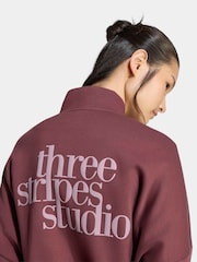 adidas Maroon Red 3-Stripes Studio 1/4 Zip Sweatshirt - Image 5 of 6
